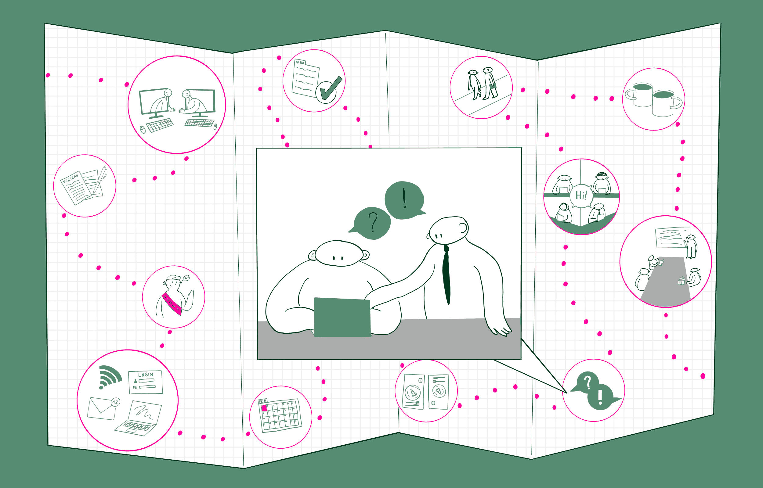 Zwei Personen stehen nebeneinander; eine studiert eine gefaltete Landkarte, die andere hilft.